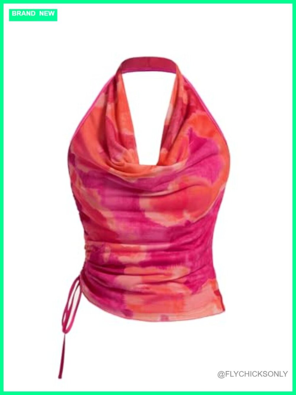 SHENHE Women's Floral Halter Top Y2K Ruched Drawstring Backless Crop Top